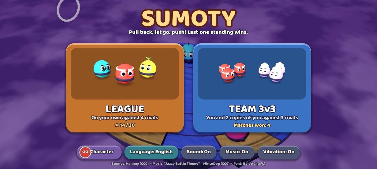 Sumoty title screen with the game modes