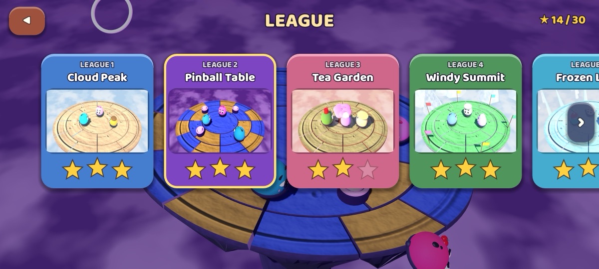 League cards, each with its own arena