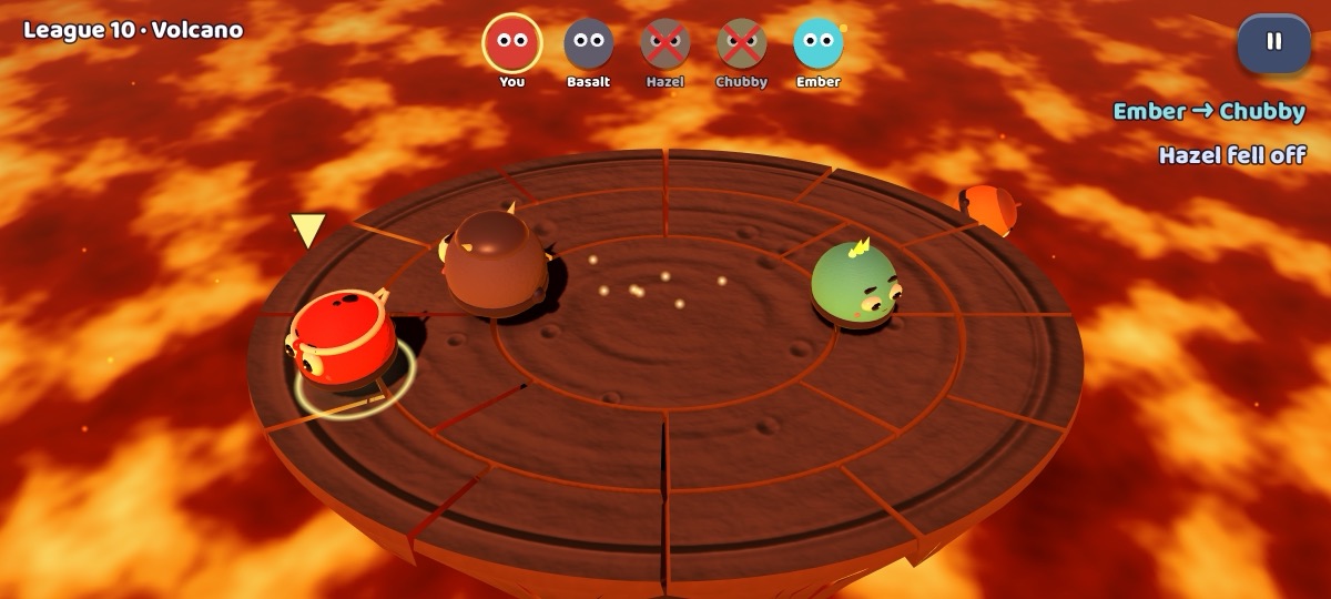 Sumos dodging bombs on the volcano