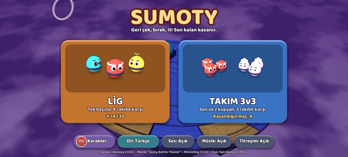 Oyun modlarıyla Sumoty ana ekranı
